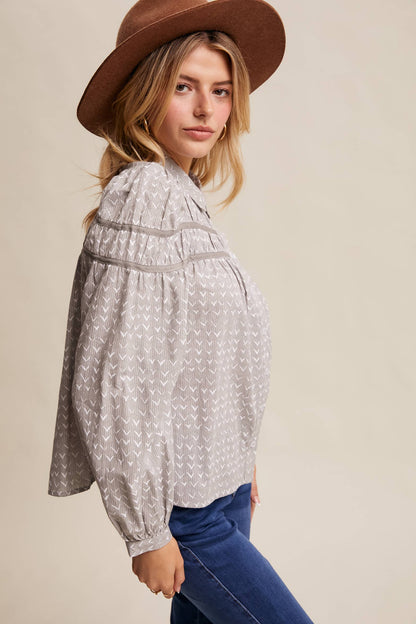 Lavender Grey Pintuck Puff Sleeve Blouse