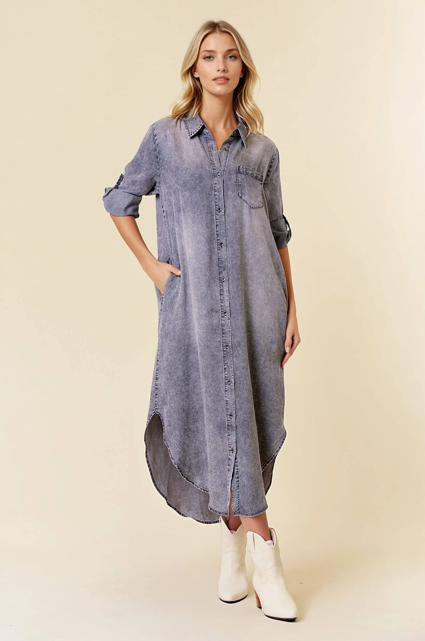 Tencel Denim Shirt Midi Dress