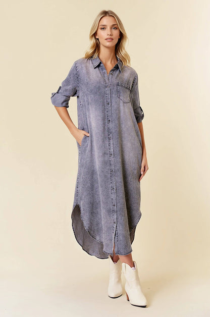 Tencel Denim Shirt Midi Dress