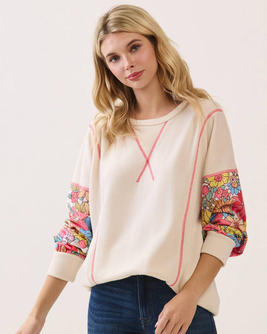 Floral Contrast Pullover Top