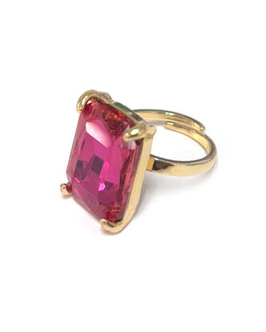 Hot Pink Rectangle Stone Adjustable Ring