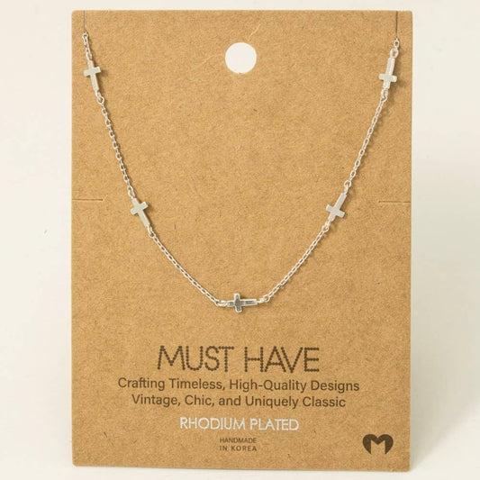 Gold Dipped Dainty Cross Station Necklace