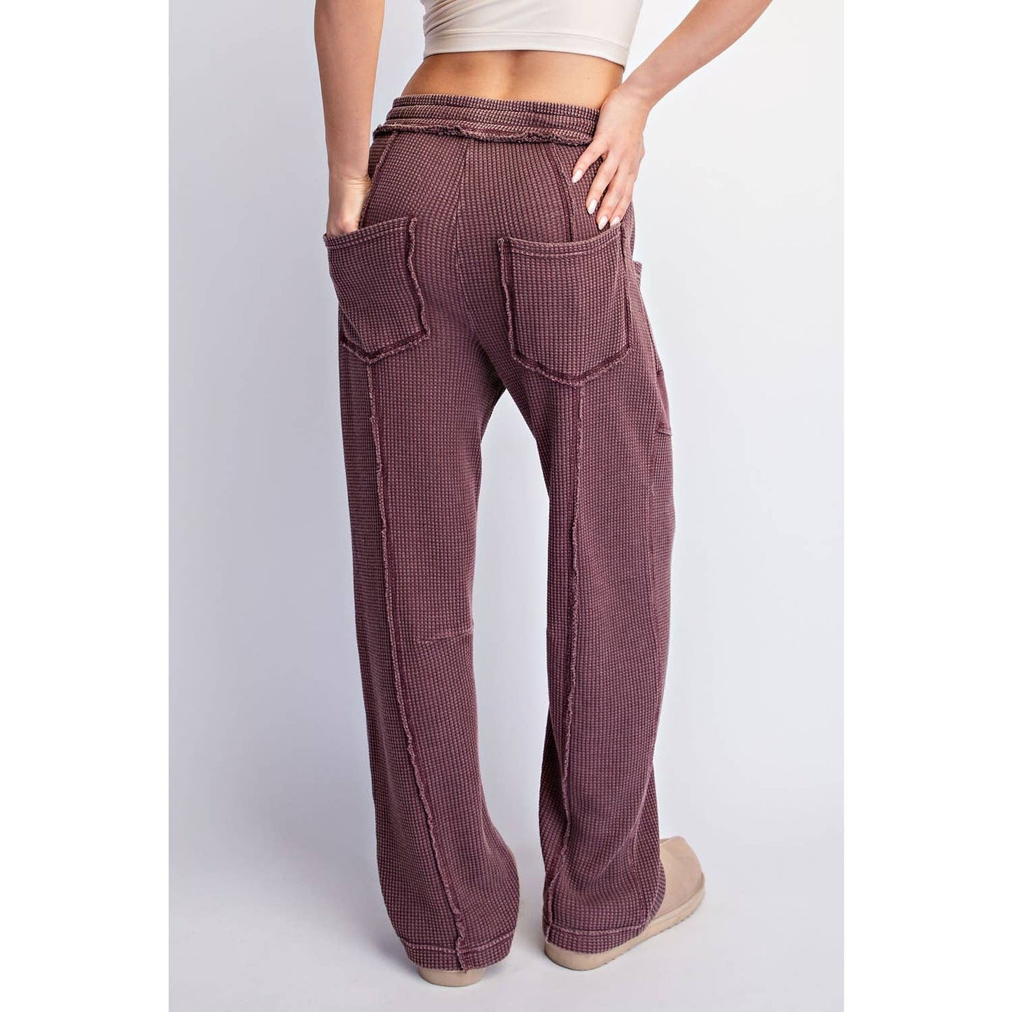 MINERAL WASHED WAFFLE BARREL PANTS