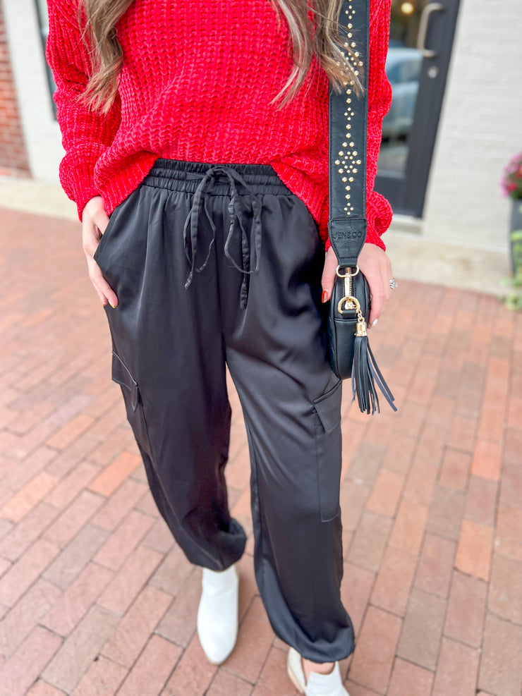 Black Sateen Joggers