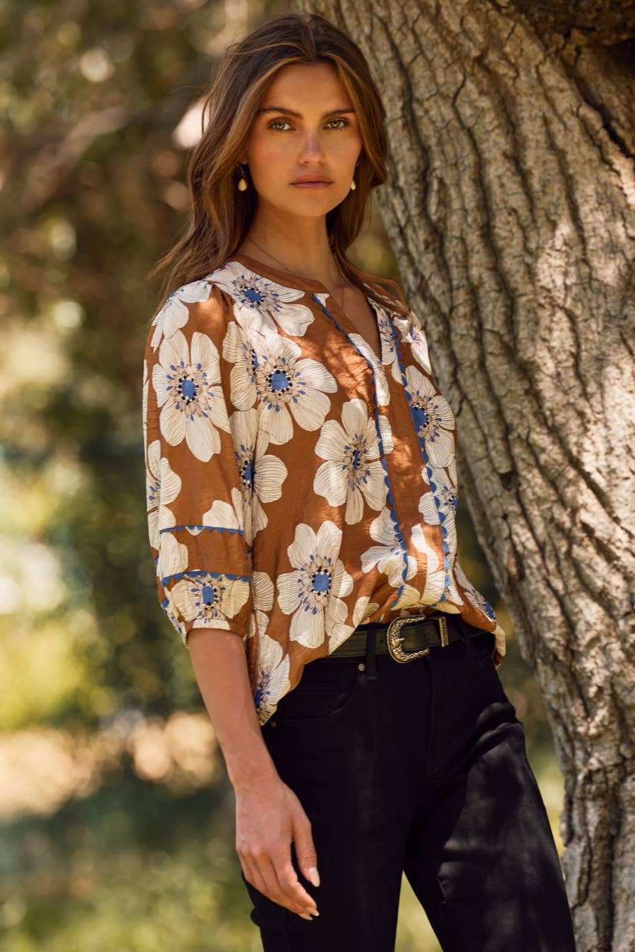 Multi Floral Printed 3/4 Sleeve Blouse
