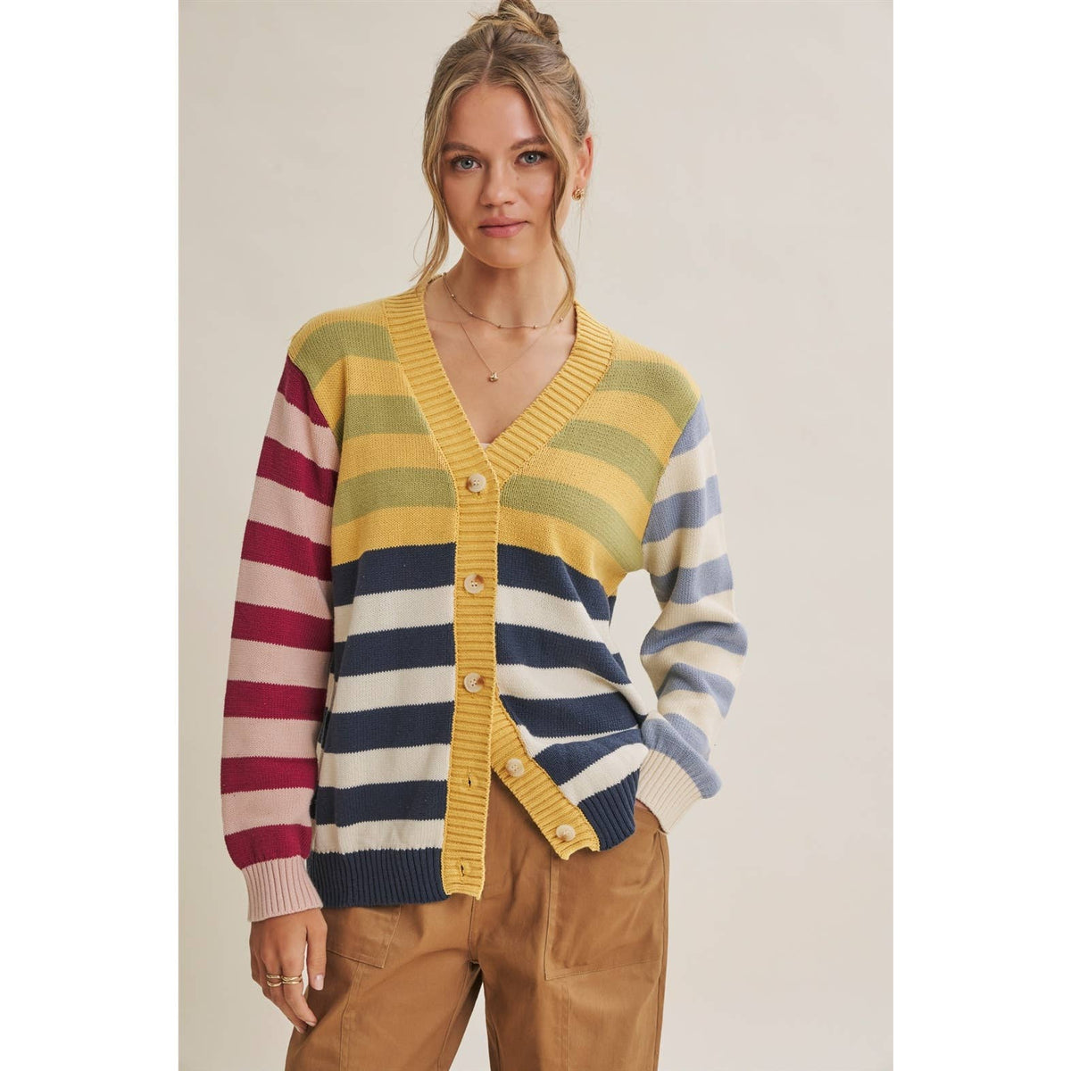 Colorful Striped Button Down Cardigan