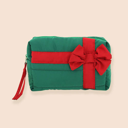 Christmas Gift Bow Quilted Cosmetic Bag
