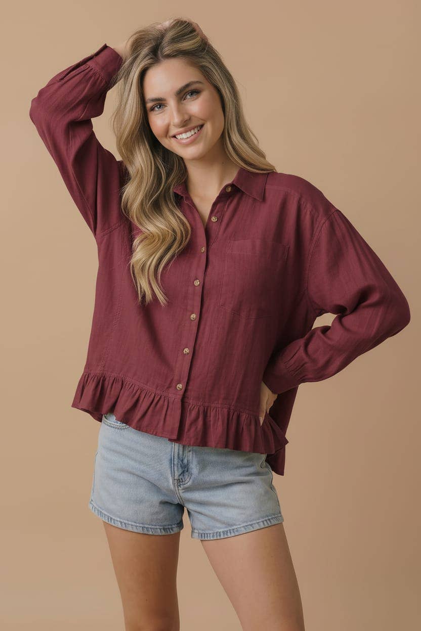 Solid Babydoll Peplum Shirt