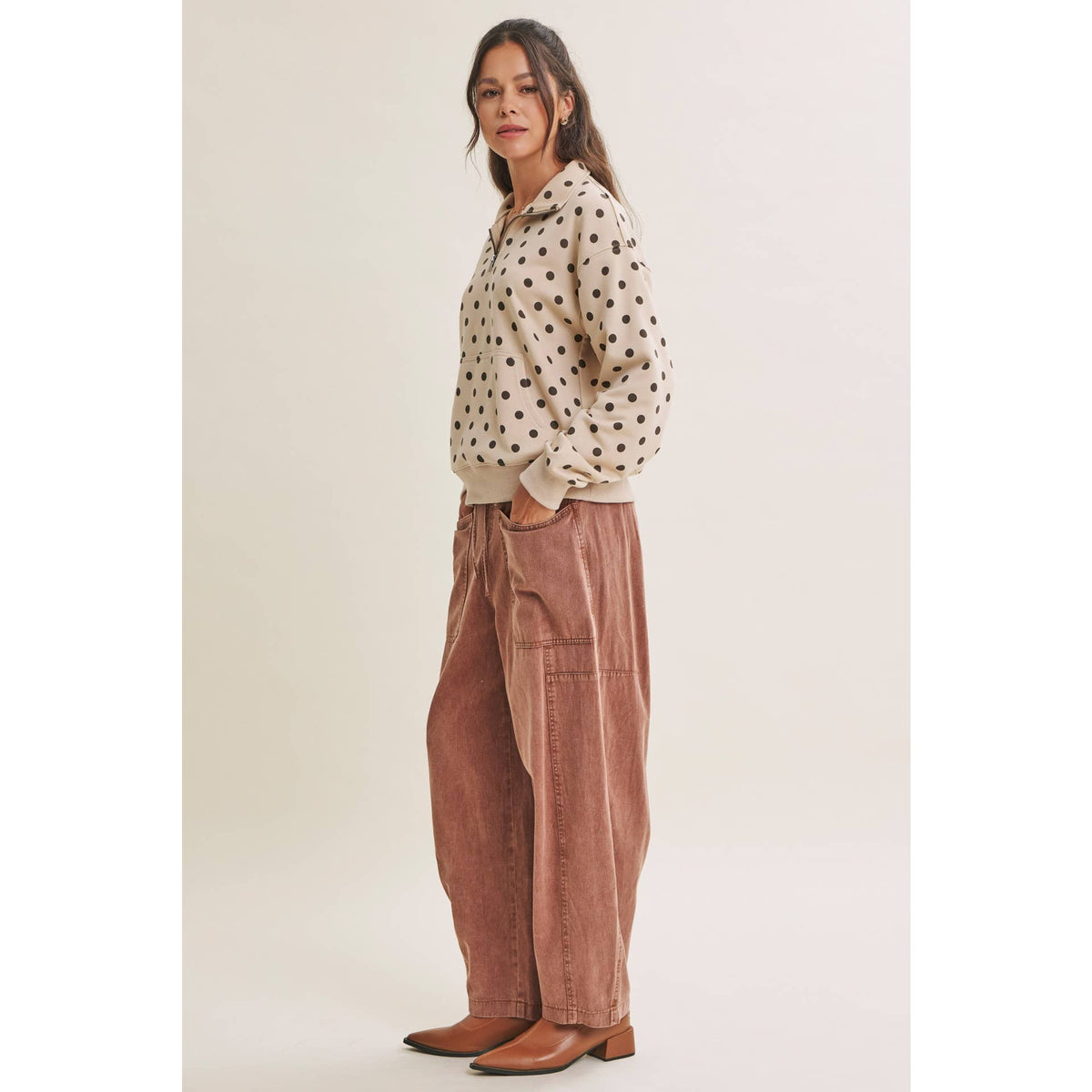 Polka Dot Half Zip Pullover