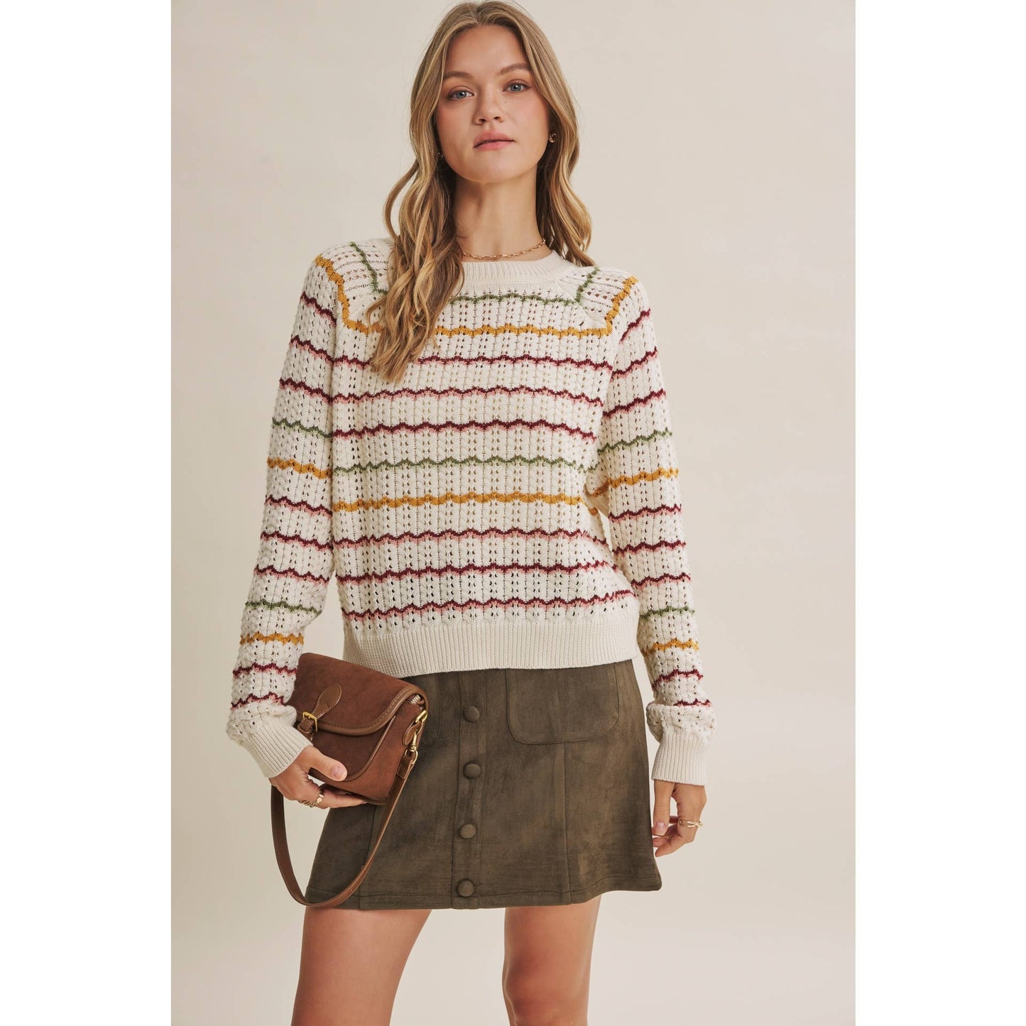 Multi-Colored Crochet Scalloped Sweater