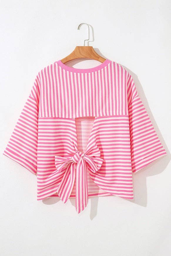 Womens Striped Top Loose Fit Short Sleeve Casual Tee