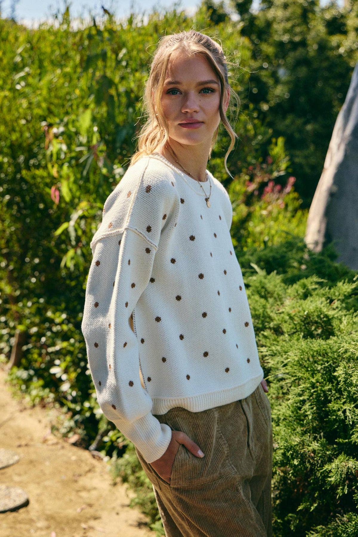 French Casual Contrast Polka Dot Sweater