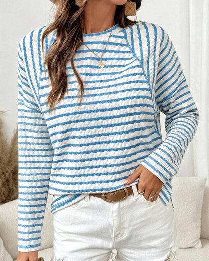 Textured Striped Long Sleeve Pullover