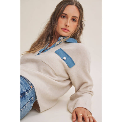 Mixed Media Denim Sweater