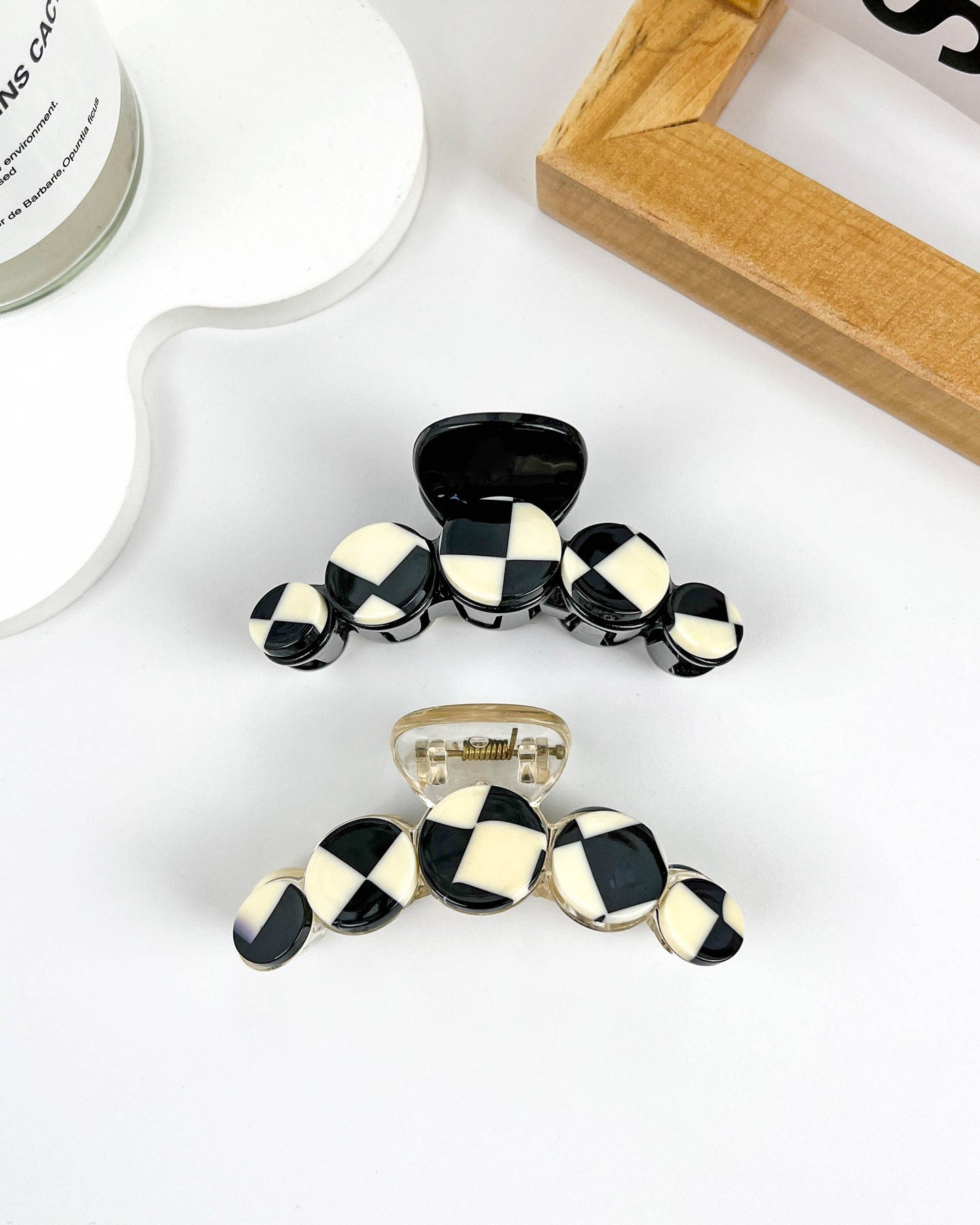 Small Black & White Checkered Hair Clip