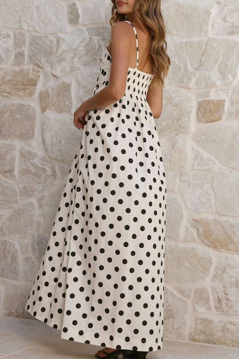 White & Black Polka Dot Maxi Sun Dress