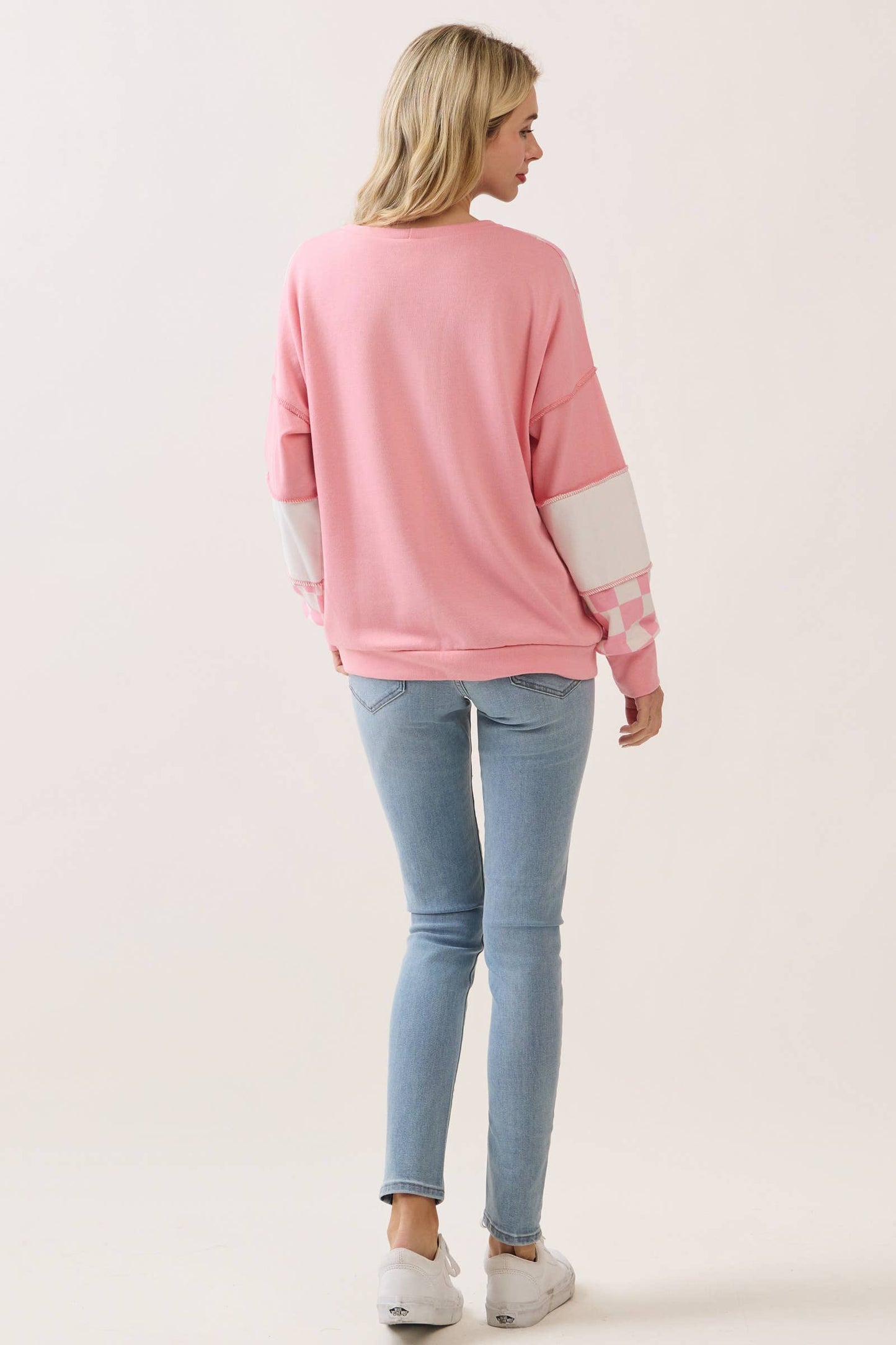 Pink & White Checkered Pullover