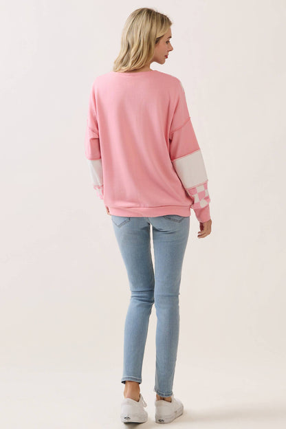 Pink & White Checkered Pullover