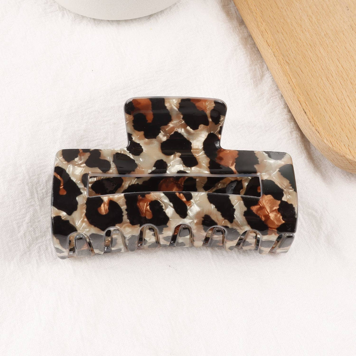 Retro Coffee-Brown Leopard Print Rectangular Hair Clip