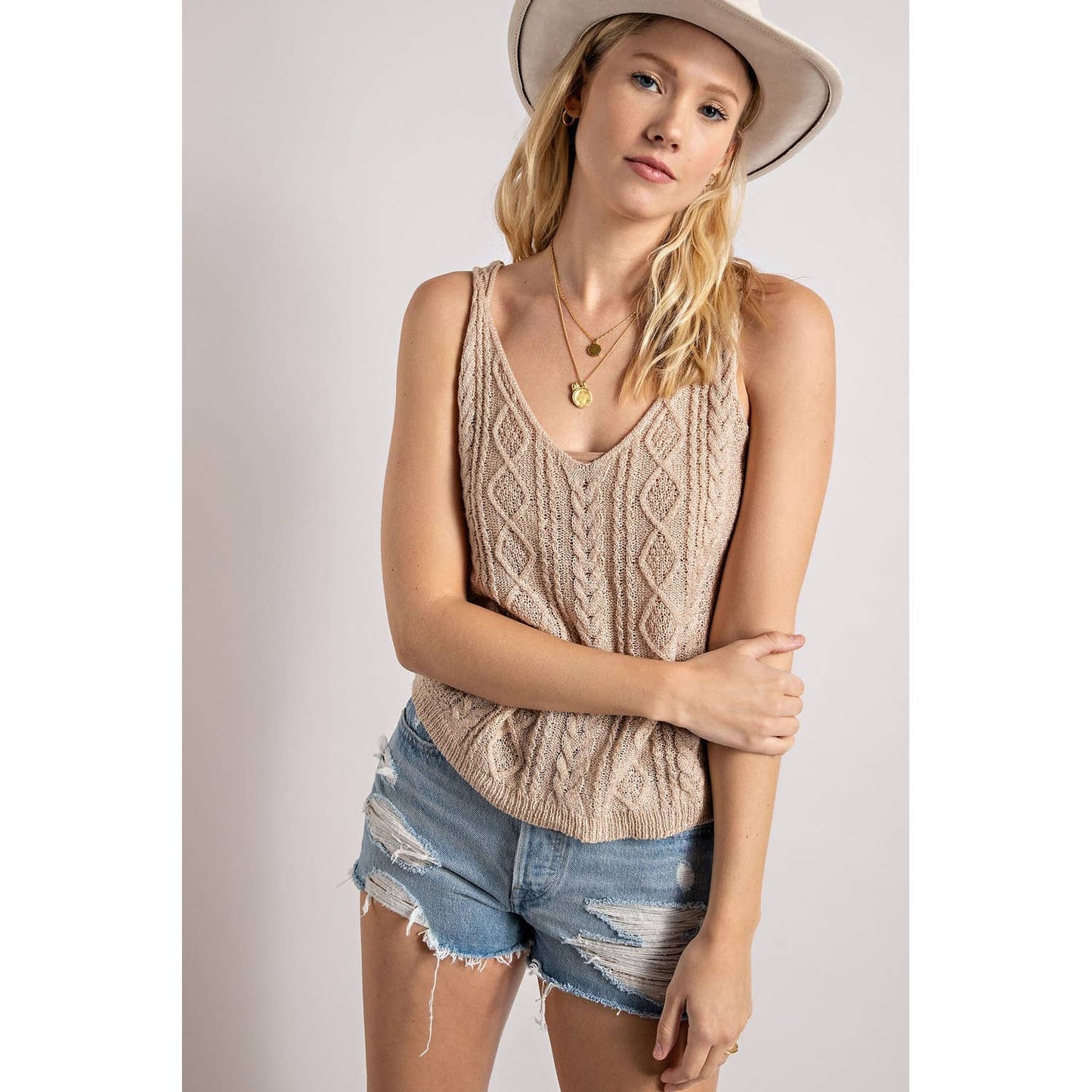 Cable Knit V-Neck Sweater Tank Top