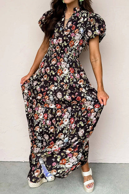Black Floral Print Maxi Dress