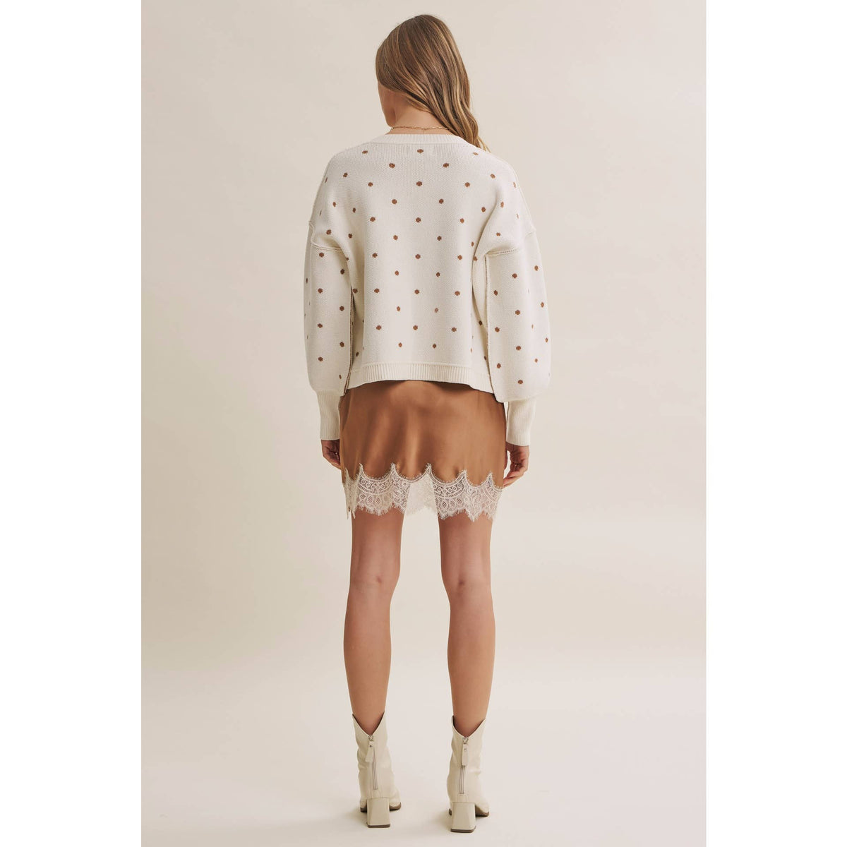 French Casual Contrast Polka Dot Sweater