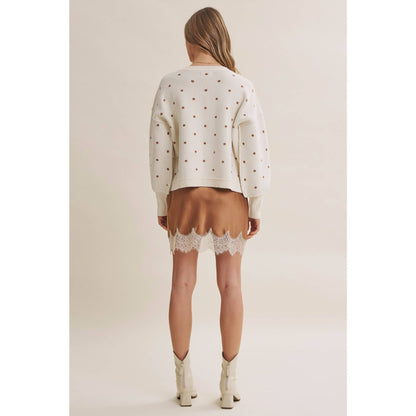 French Casual Contrast Polka Dot Sweater