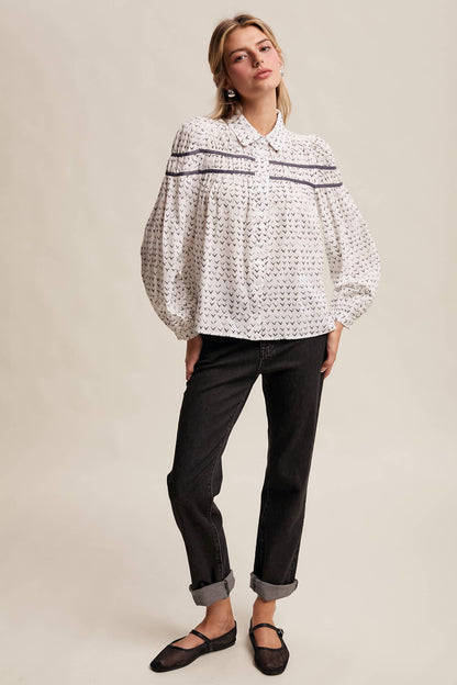 Lavender Grey Pintuck Puff Sleeve Blouse