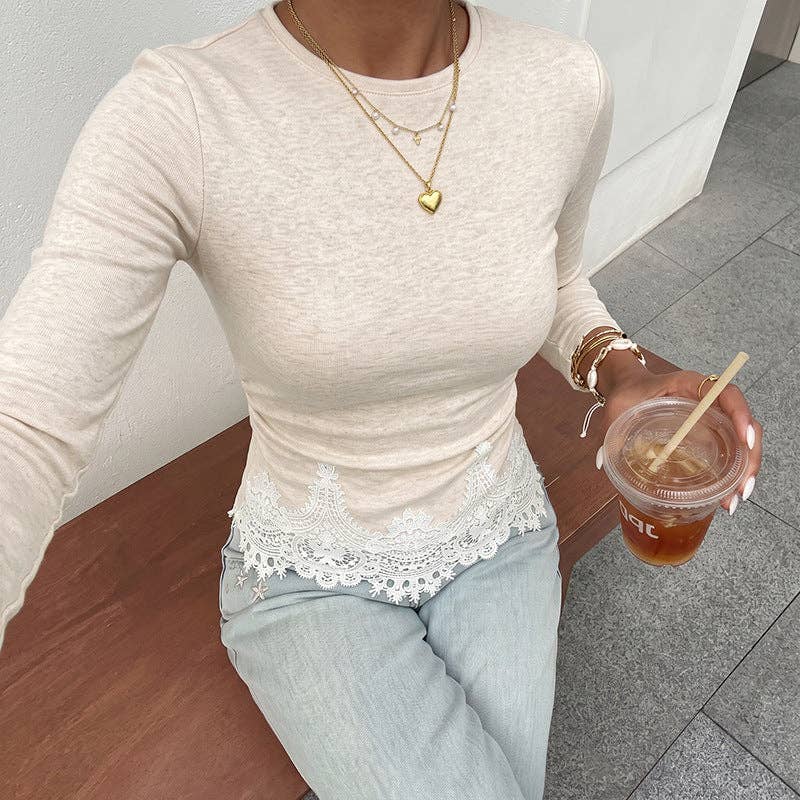 Lace Trim Long Sleeve Top