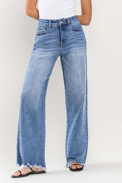Lovervet Ultra High Rise Loose Fit Raw Hem Jeans