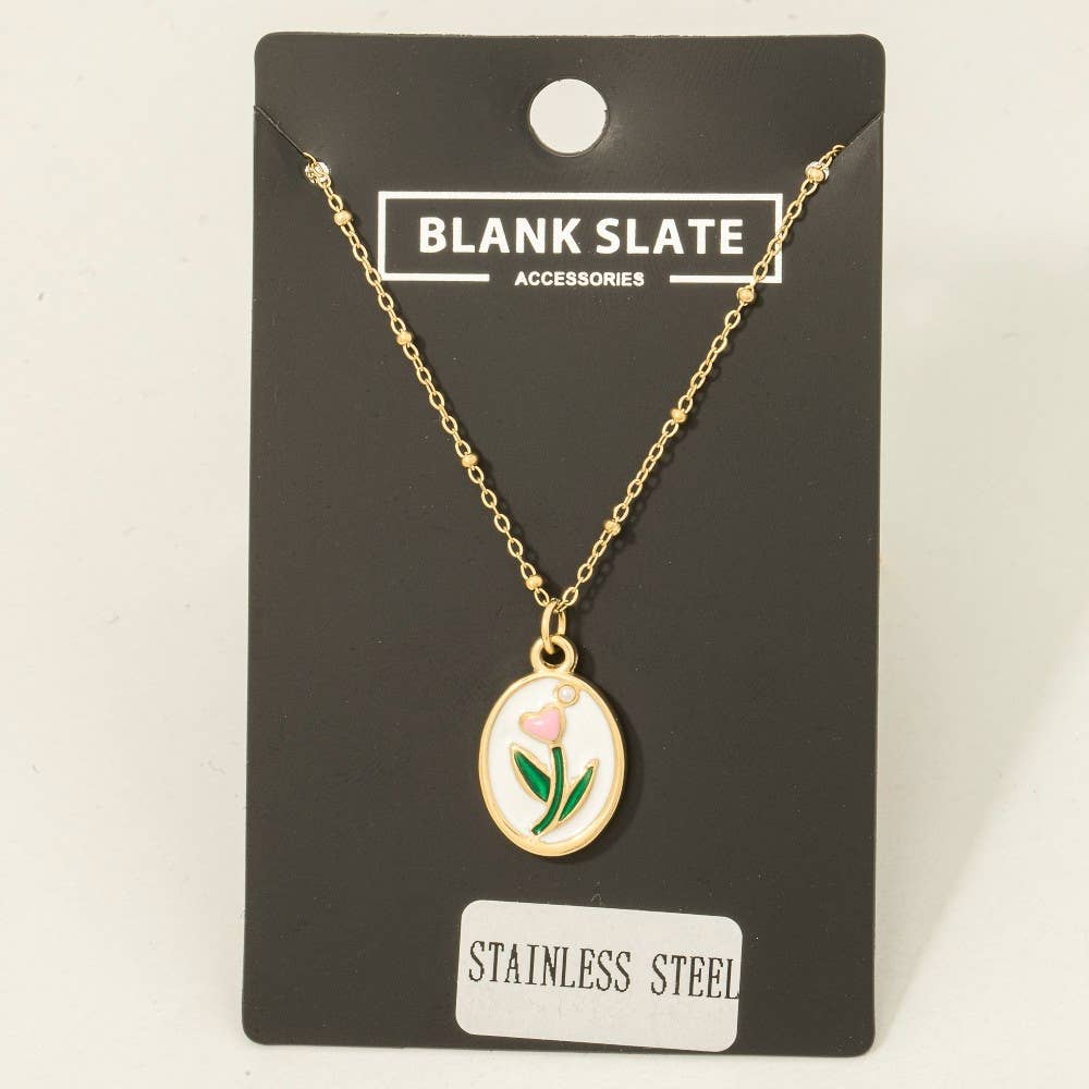 Tulip on Oval Pendant Necklace
