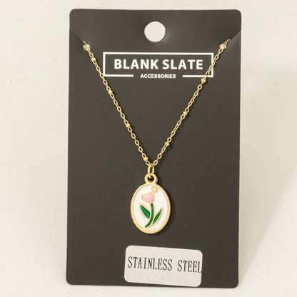 Tulip on Oval Pendant Necklace