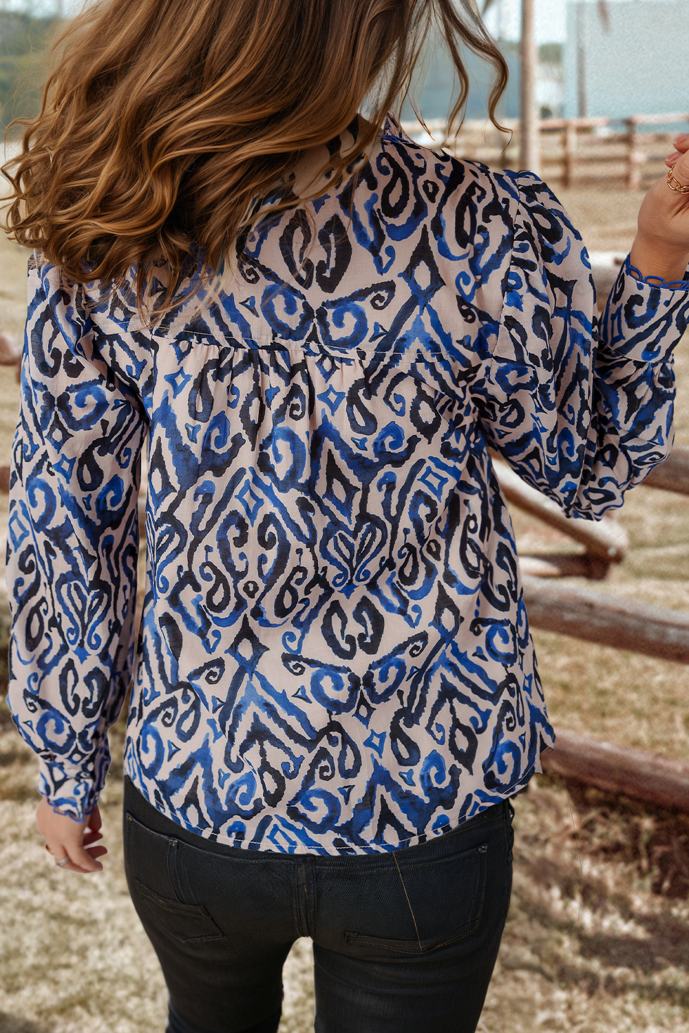 Boho Embroidered V Neck Long Sleeve Shirt