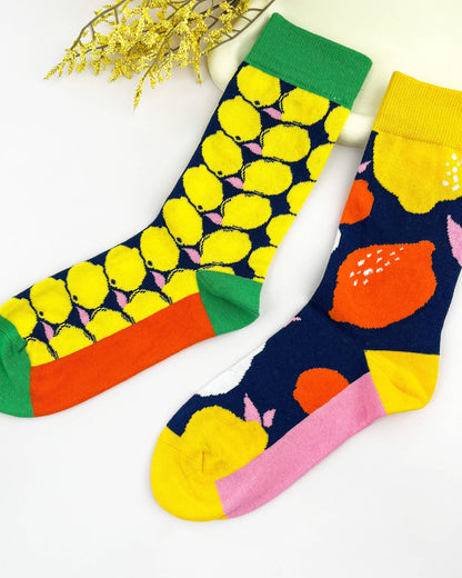 AB-Sided Oil Painting Lemon Creative Crew Socks