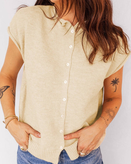 Apricot Buttoned Top w/ Cap Sleeve