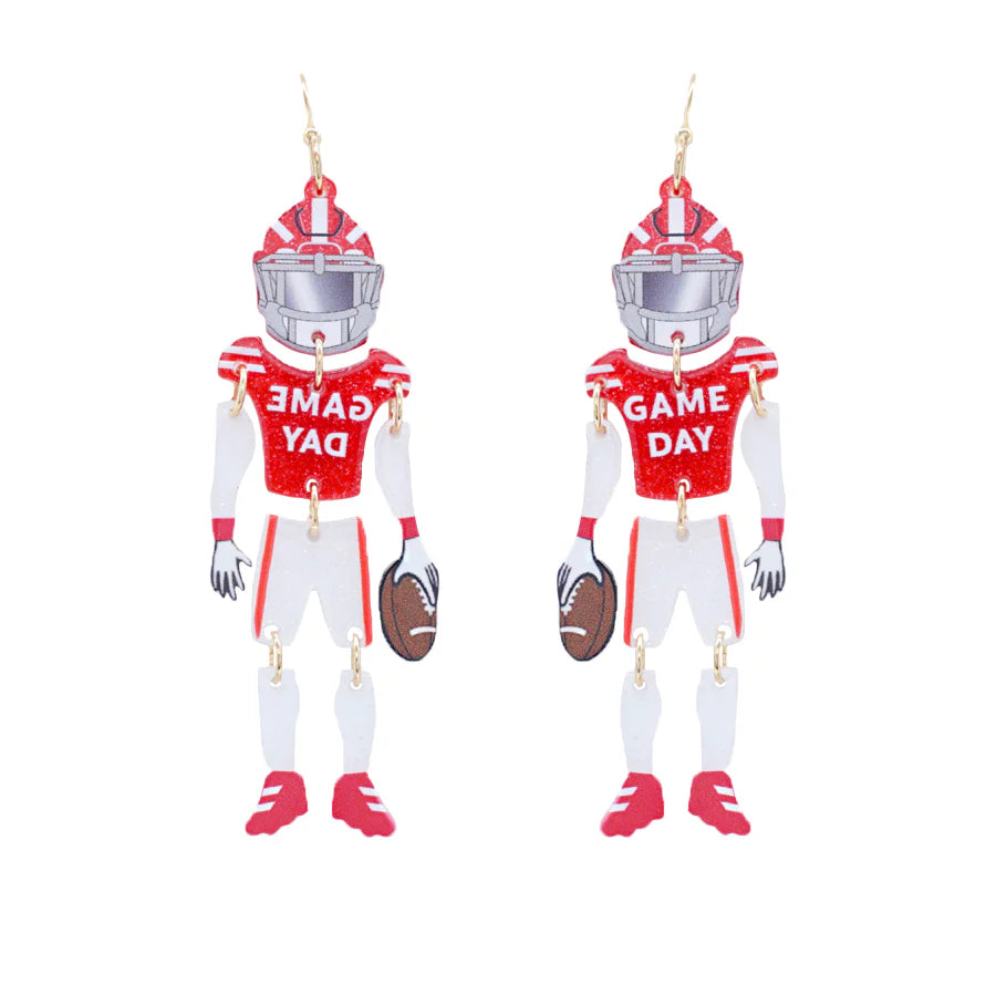 Red & White Football Player Earrings