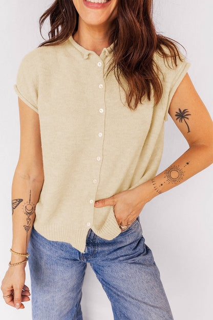 Apricot Buttoned Top w/ Cap Sleeve