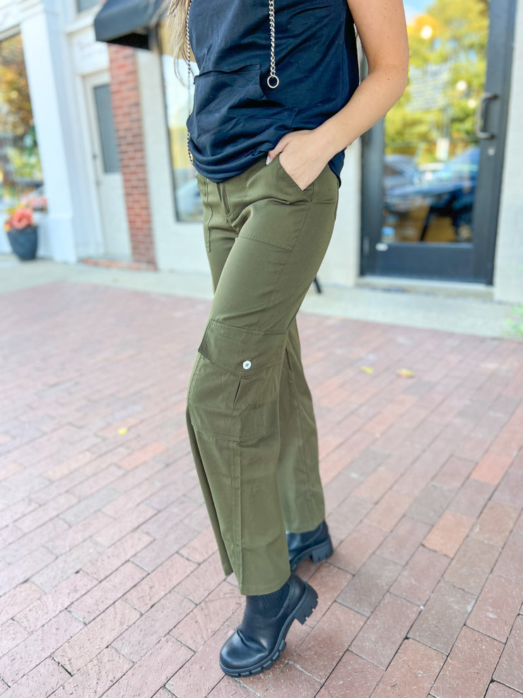 Olive Cropped Cargo Pants