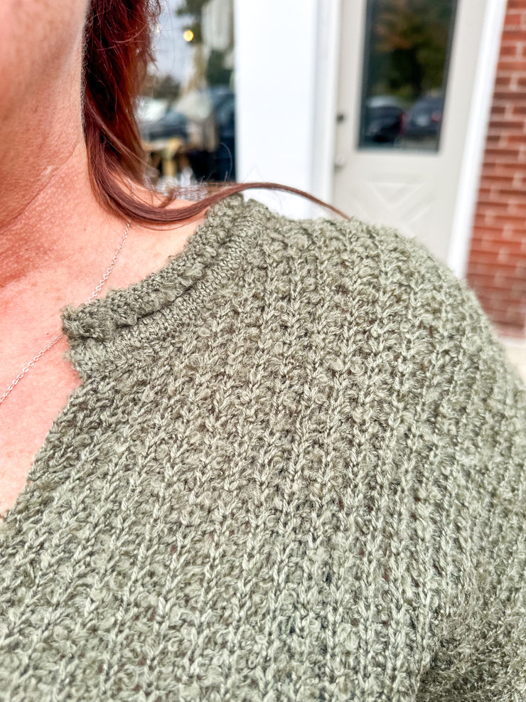 Olive Slub Knit Boxy Sweater