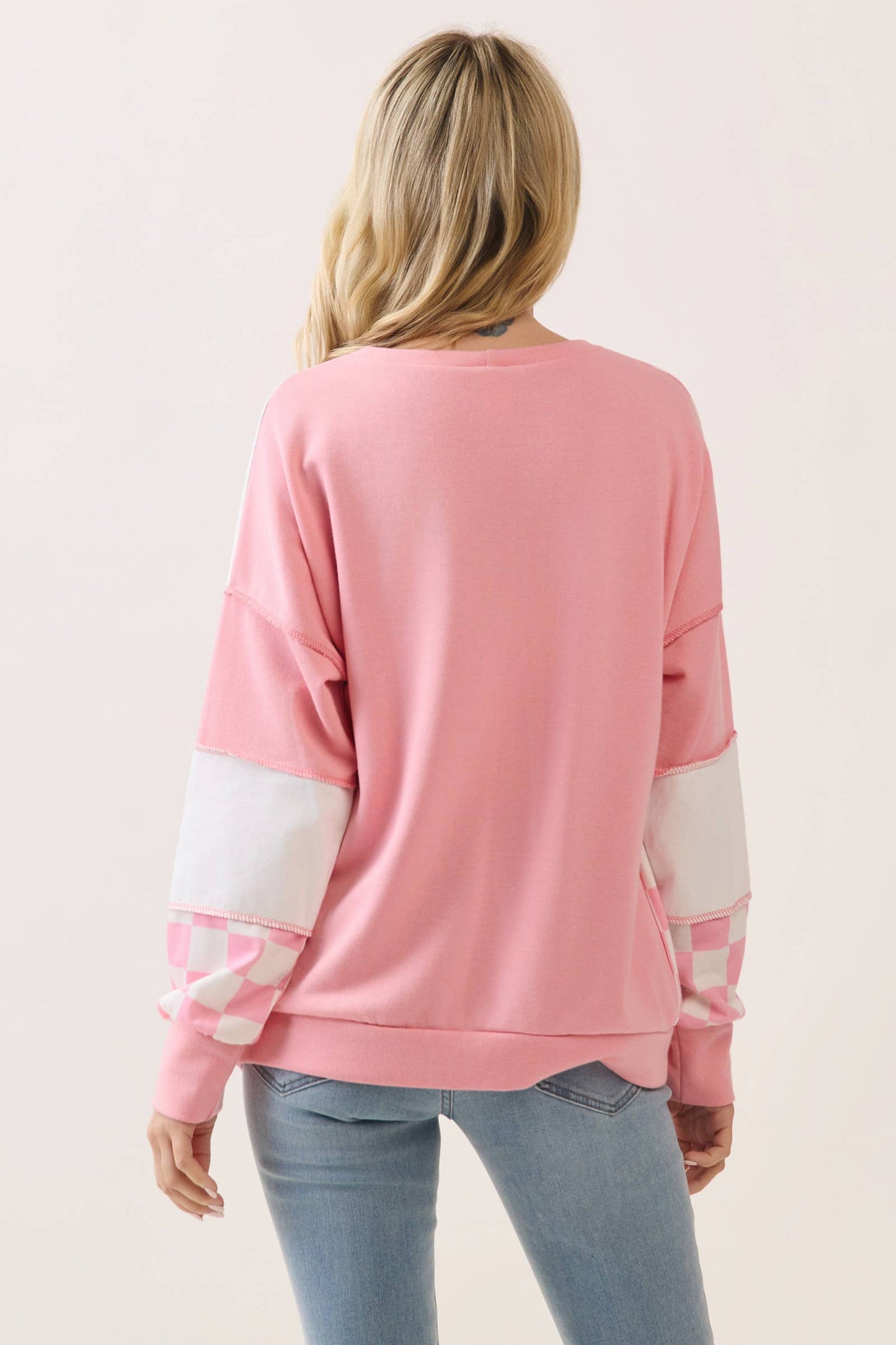 Pink & White Checkered Pullover