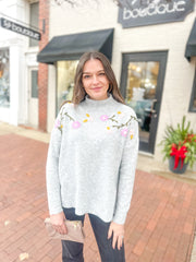 Grey Floral Embroidered Sweater