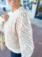 Cream Zebra Puff Sleeve Sweater