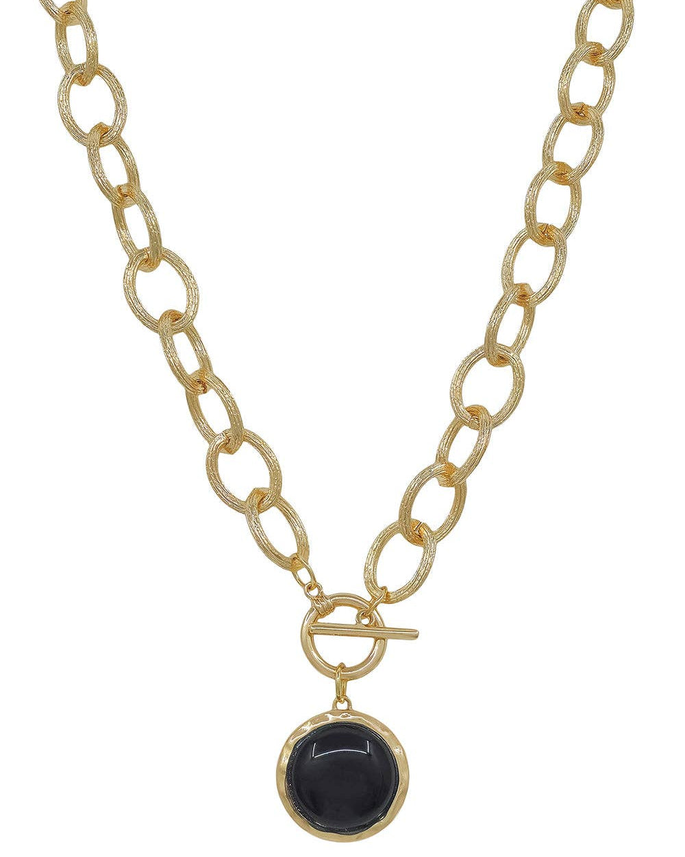 Gold Chain with Black Circle Stone Charm Necklace