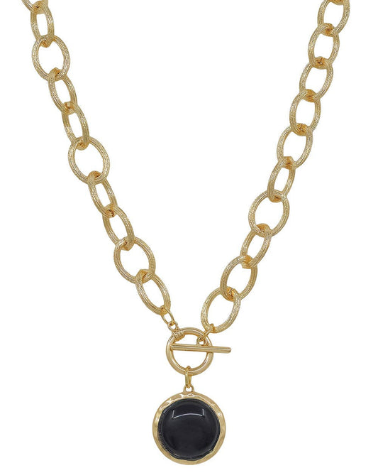 Gold Chain with Black Circle Stone Charm Necklace