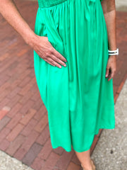Kelly Green Smocked V-Neck Dress