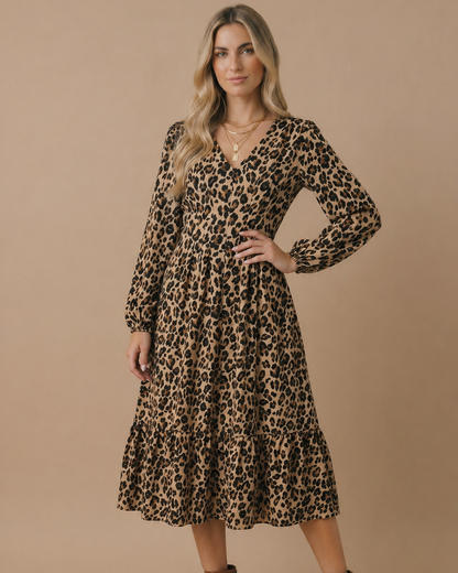 Animal Print Empire Silhouette Midi Dress