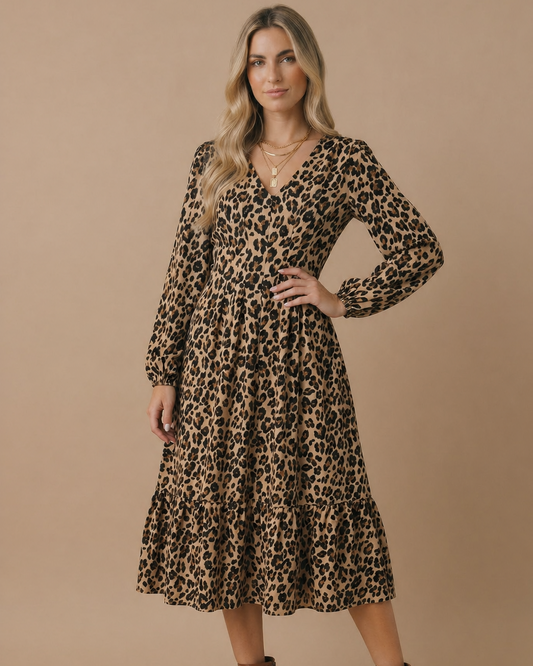 Animal Print Empire Silhouette Midi Dress