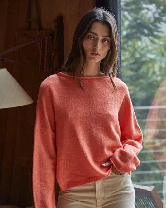 Knit Sweater Rolled Round Neck Pullover Top