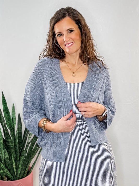 Slate Blue Kimono Open Cardigan