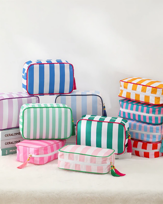 Striped Cosmetic Bag – Travel Makeup and Toiletry Pouch